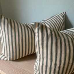 2 Quality Cotton Ticking Stripe Lumbar Cushions - 30cm X 50cm Luxury Feather Inserts Included 3 Colours Available Handmade in The UK - thumbnail 3