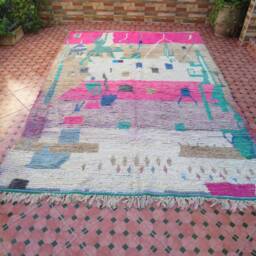 Pink Moroccan Rug - Checkered Vintage Fabric Scraps - Rug Square Pink - Rug-Kilim Area - thumbnail 3