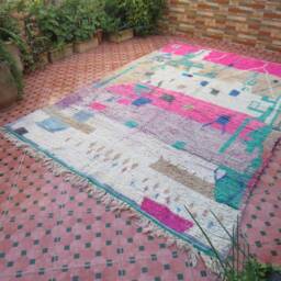 Pink Moroccan Rug - Checkered Vintage Fabric Scraps - Rug Square Pink - Rug-Kilim Area - thumbnail 4