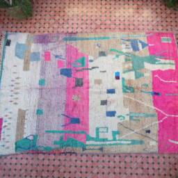 Pink Moroccan Rug - Checkered Vintage Fabric Scraps - Rug Square Pink - Rug-Kilim Area - thumbnail 2