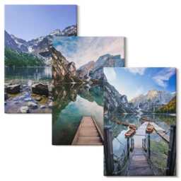 Canvas Art Set Of 3 - Mountains, Lakes & Wooden Piers Over The Water, Blue Wall Large, Landscapes Decor - thumbnail 2