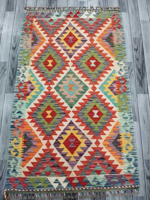 Classic Rug, Handmade Artisan Afghan Turkish Scandinavian Navajo Bohemian Wool Flatweave Multicolour Kilim Rug 157x97 cm - image 1
