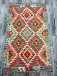 Classic Rug, Handmade Artisan Afghan Turkish Scandinavian Navajo Bohemian Wool Flatweave Multicolour Kilim Rug 157x97 cm - thumbnail 1