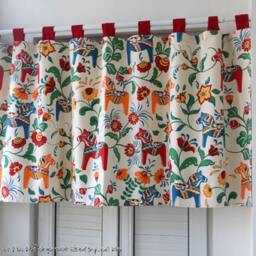 Tab Top Cafe Curtain, Cotton Swedish Dala Horse Flower Valance - thumbnail 3