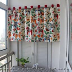 Tab Top Cafe Curtain, Cotton Swedish Dala Horse Flower Valance - thumbnail 2