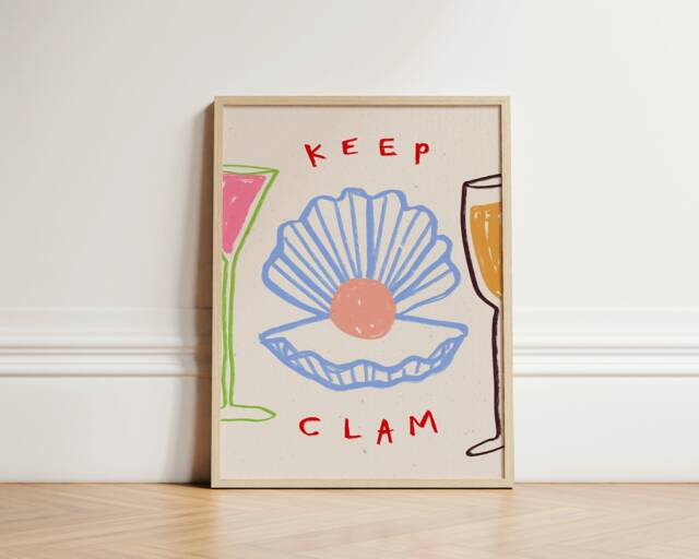 Keep Clam Print, Print Wall Art, Oyster Hand Drawn Prints, Home Decor, Summer Inspo, Unframed - image 1