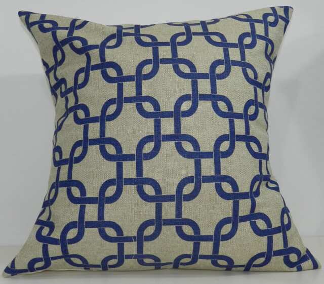 New 18x18 Inch Designer Handmade Pillow Case in Peacock & Taupe Lattice