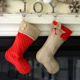 Burlap Christmas Stocking With Red Minky Cuff & Bow Accent - thumbnail 3