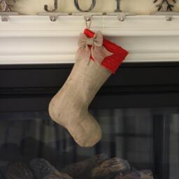 Burlap Christmas Stocking With Red Minky Cuff & Bow Accent - thumbnail 2
