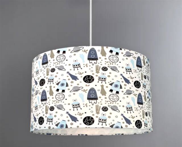 New Luxury High Quality Kids Children's Room Space Rockets Ship Star Pattern Lamp Shade Pendant Light Blue White - image 1