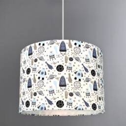 New Luxury High Quality Kids Children's Room Space Rockets Ship Star Pattern Lamp Shade Pendant Light Blue White - thumbnail 2