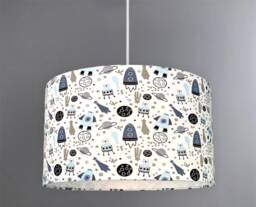 New Luxury High Quality Kids Children's Room Space Rockets Ship Star Pattern Lamp Shade Pendant Light Blue White - thumbnail 1
