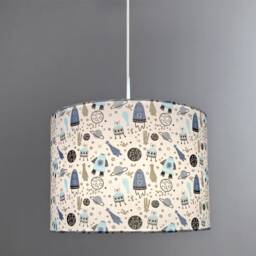 New Luxury High Quality Kids Children's Room Space Rockets Ship Star Pattern Lamp Shade Pendant Light Blue White - thumbnail 3