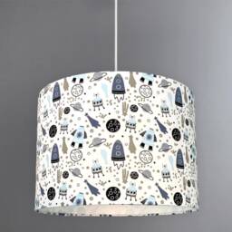 New Luxury High Quality Kids Children's Room Space Rockets Ship Star Pattern Lamp Shade Pendant Light Blue White - thumbnail 4