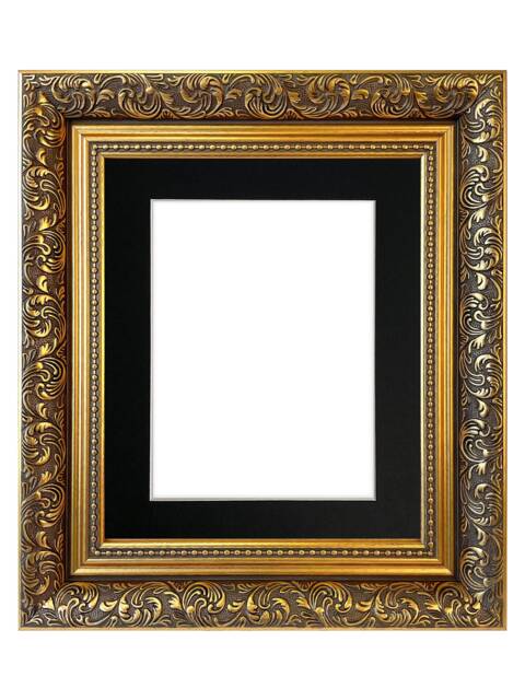 Dahlia Gold Ornate Photo, Picture Frame With Black Mount - image 1