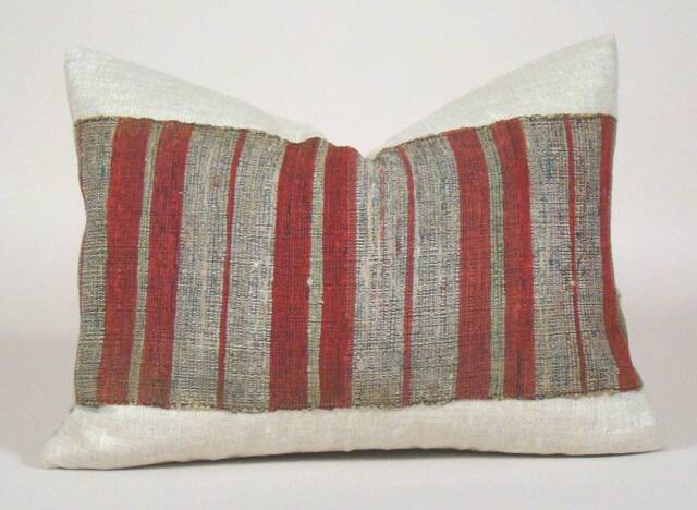 Sakiori Lumbar Pillow Cover Japanese Rag Weave, Striped Vintage Obi - image 1