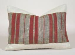 Sakiori Lumbar Pillow Cover Japanese Rag Weave, Striped Vintage Obi - thumbnail 1