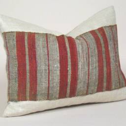 Sakiori Lumbar Pillow Cover Japanese Rag Weave, Striped Vintage Obi - thumbnail 2