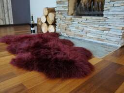 Sheepskin Burgundy Throw Genuine Leather Wool Carpet Decorative Rug Brown Comfy, Cozy, Hair Is Very Thick, Shiny - thumbnail 1