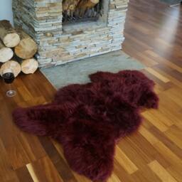 Sheepskin Burgundy Throw Genuine Leather Wool Carpet Decorative Rug Brown Comfy, Cozy, Hair Is Very Thick, Shiny - thumbnail 3