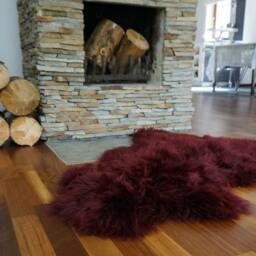 Sheepskin Burgundy Throw Genuine Leather Wool Carpet Decorative Rug Brown Comfy, Cozy, Hair Is Very Thick, Shiny - thumbnail 2