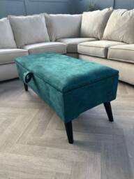 Green Velvet Storage Ottoman Bench - Upholstered Footstool With Wooden Legs - thumbnail 2