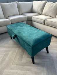 Green Velvet Storage Ottoman Bench - Upholstered Footstool With Wooden Legs