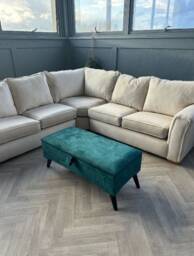 Green Velvet Storage Ottoman Bench - Upholstered Footstool With Wooden Legs - thumbnail 3