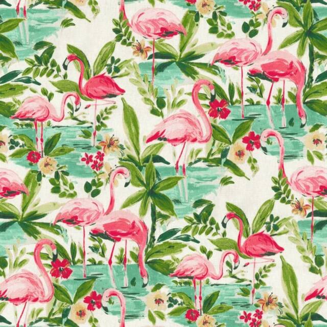 "Flamingos in Bloom Cafe Curtains.(Set Of 2 Panels.colorspink, Green, White, Tan & Teal. Choose Your Length - 15""L Upto 36"