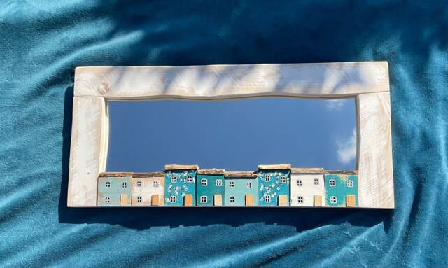 Funckles Teal Cherry Blossom White Wash Frame Driftwood Mirror