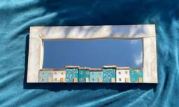 Funckles Teal Cherry Blossom White Wash Frame Driftwood Mirror
