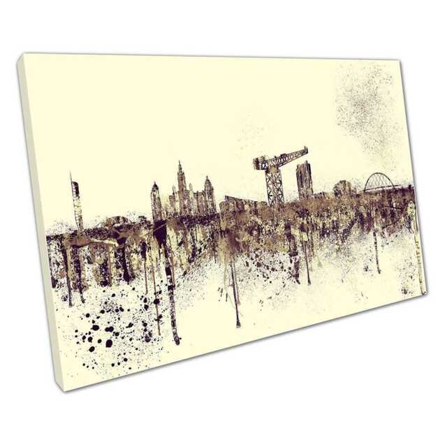 Glasgow City Skyline Canvas Wall Art Painterly Spray Paint Decor For Home Or Office - image 1