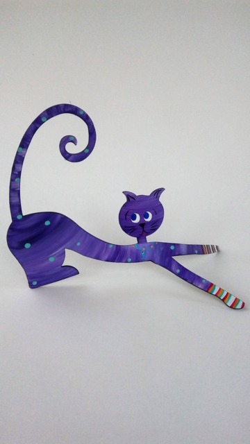 Cat in Socks Hand Painted Steel Sculpture - Downward Cat - image 1