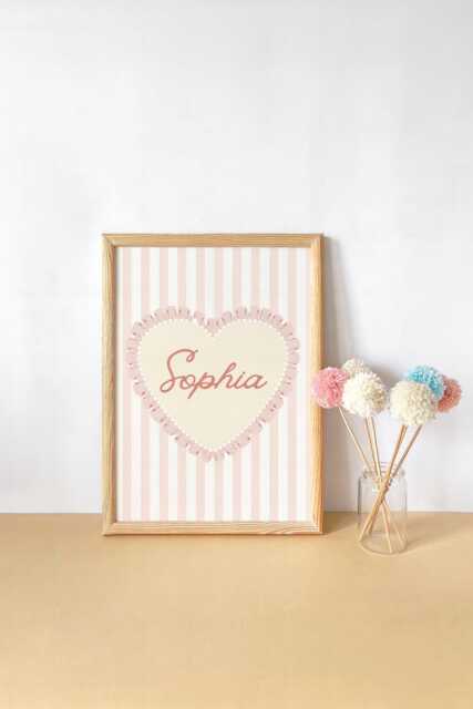 Girls Personalised Vintage Heart Print For Nursery, Bedroom Or Playroom - image 1