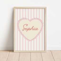 Girls Personalised Vintage Heart Print For Nursery, Bedroom Or Playroom - thumbnail 2