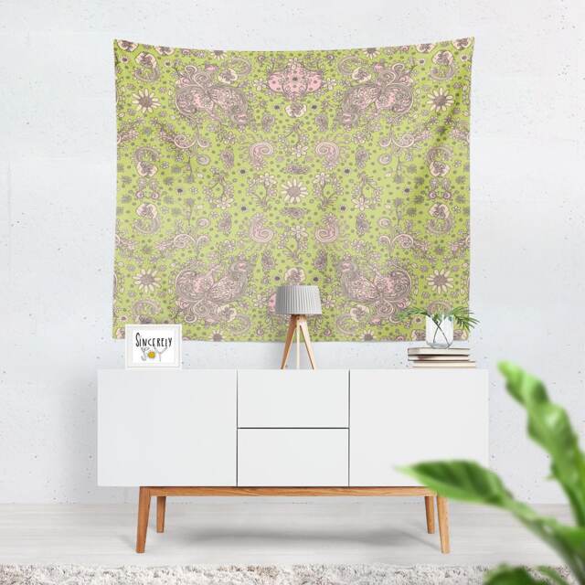 Floral Tapestry Wall Hanging Green Bird Art Tapestries Floral Cottage Chic Shabby - image 1