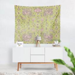 Floral Tapestry Wall Hanging Green Bird Art Tapestries Floral Cottage Chic Shabby - thumbnail 1