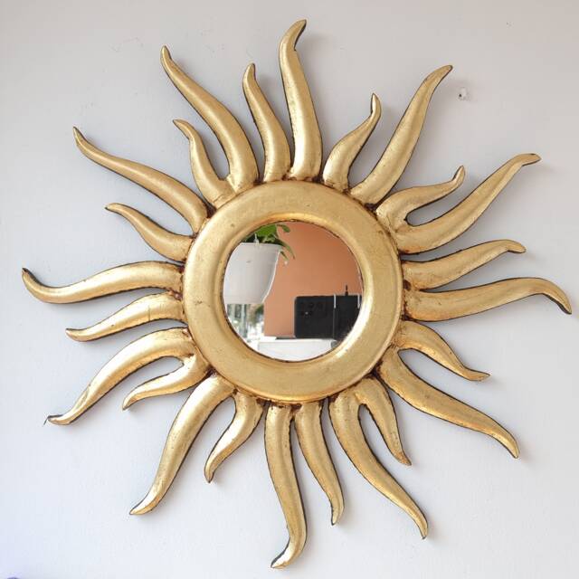 Peruvian Gold Octopus Sun Mirror 50 cm Handmade Wall Decor - Carved Wood Round Artistic Statement For Living Room Bathroom - image 1