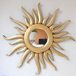 Peruvian Gold Octopus Sun Mirror 50 cm Handmade Wall Decor - Carved Wood Round Artistic Statement For Living Room Bathroom - thumbnail 1