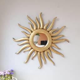 Peruvian Gold Octopus Sun Mirror 50 cm Handmade Wall Decor - Carved Wood Round Artistic Statement For Living Room Bathroom - thumbnail 2