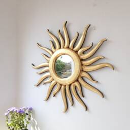 Peruvian Gold Octopus Sun Mirror 50 cm Handmade Wall Decor - Carved Wood Round Artistic Statement For Living Room Bathroom - thumbnail 3