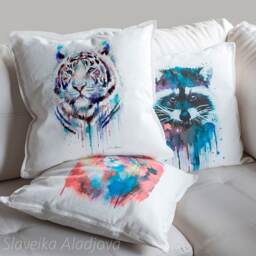 White Tiger Throw Pillow Cover By Slaveika Aladjova, Cushion Cover, Decorative Pillow Cover, Animal Art, Watercolor Pillow, Christmas Gift - thumbnail 2