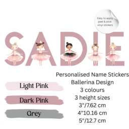 Personalised Ballet Ballerina Name Wall Sticker, Girls Nursery Decal, Pink Dancer Bedroom Decor - thumbnail 2