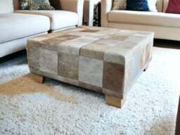 Cowhide Ottoman - Beige Patchwork Cowhide Footstool Handmade - Free Shipping Fo