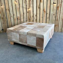 Cowhide Ottoman - Beige Patchwork Cowhide Footstool Handmade - Free Shipping Fo - thumbnail 3