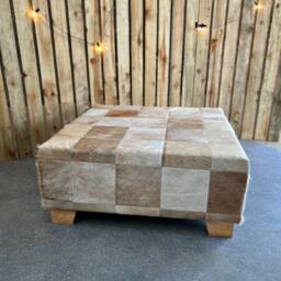Cowhide Ottoman - Beige Patchwork Cowhide Footstool Handmade - Free Shipping Fo - thumbnail 4