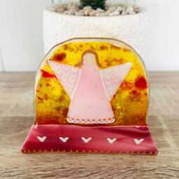Sunset With Angel Fused Glass Snowglobe Memorial Candle Holder Christmas Ornament - Cornish - thumbnail 1