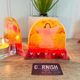 Sunset With Angel Fused Glass Snowglobe Memorial Candle Holder Christmas Ornament - Cornish - thumbnail 4