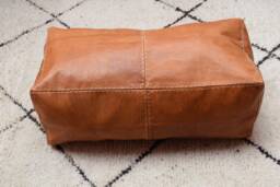 Moroccan, Leather Pouf Ottoman Large Tan Handmade Footstool Outdoor Furniture Leather Decorative Pillows