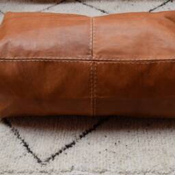 Moroccan, Leather Pouf Ottoman Large Tan Handmade Footstool Outdoor Furniture Leather Decorative Pillows - thumbnail 2